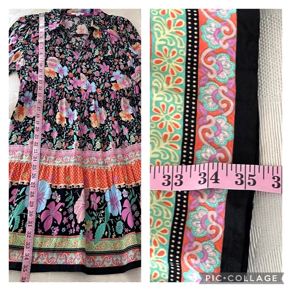 Umgee Floral Boho Multicolor Short Sleeve Casual Dress Size S - Picture 7 of 11